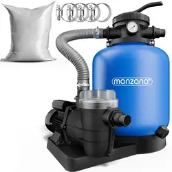 Monzana® Sandfilteranlage SF110K - 13.200L/h für sauberes Poolwasser - Poolfilter mit hoher Förderleistung von 13.200 L/h und umweltfreundlichem Filterglas für kristallklares Wasser. Ideal für Pools bis 58.000L, inklusive 7-Wege Ventil und selbstansaugender Funktion.