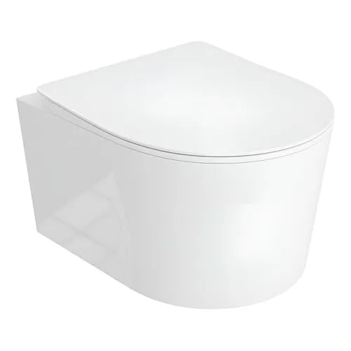 LAVITA Wand-WC Loso Hänge Toilette Toilettendeckel mit Absenkautomatik & Metallscharniere Toiletten Spülrandlos Hängend Toilettenbecken 360x450x350 mm Weißer Glanz