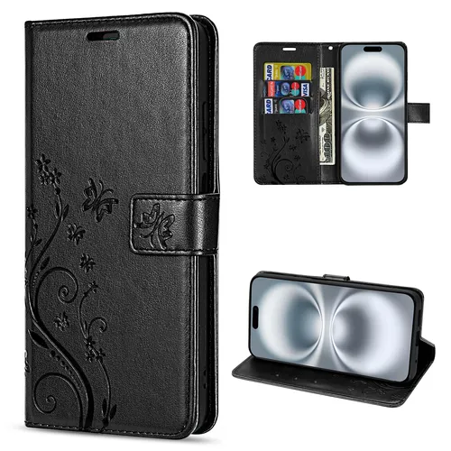 Hülle für iPhone 16 Handy Tasche Handyhülle Schutzhülle Klapphülle Schwarz