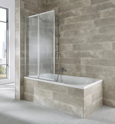 welltime Badewannenaufsatz Nassau, 2-tlg. zusammenfaltbar aus Einscheibensicherheitsglas - Duschwände mit offenem Einstieg, beidseitig montierbar und ideal für kleine Bäder. Breite: 100 cm, Höhe: 140 cm, silberfarbenes Profil.