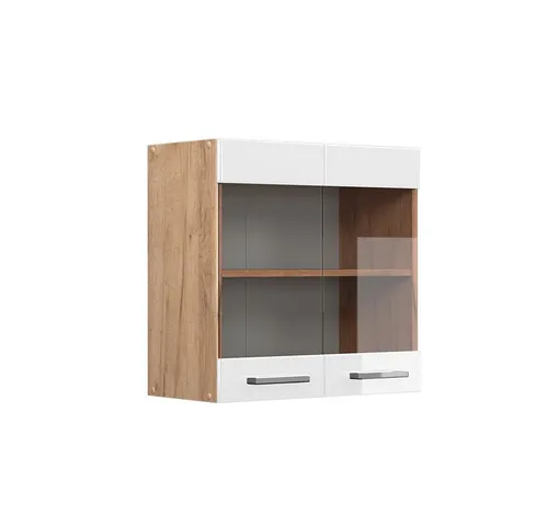 Vicco Glashängeschrank R-Line, Weiß Hochglanz/Goldkraft Eiche, 60 cm