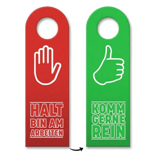 Halt bin am arbeiten oder komm gerne rein Türhänger 3er Set Türschild beidseitig bedruckt mit Daumen hoch und Halt Symbol um zu zeigen ob Besuch erwünscht ist oder nicht