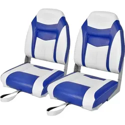 COSTWAY Hochlehner Bootssitz, klappbar, 2er Set mit dickem Polster (Blau-weiß) - Ergonomischer Bootssitz für hohen Komfort beim Segeln oder Angeln. Robuste Bauweise mit wasserabweisendem PVC-Leder und stabilen Aluminiumrahmen. Klappbar für einfache Lagerung und Transport.