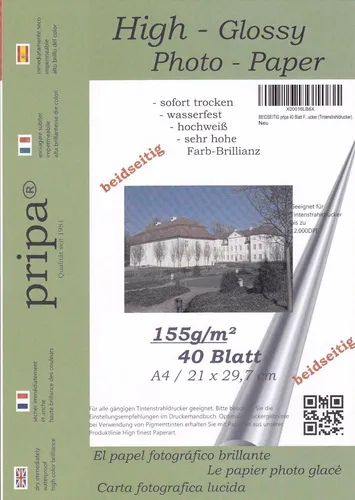 PRIPA Fotopapier 40 Blatt DIN A4 (ca. 210-297mm) 155g/m² glossy dünn beidseitig