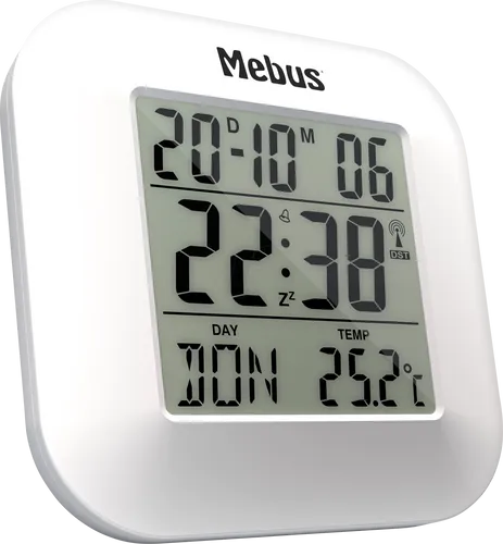 MEBUS 51511 - Funkwecker digital, Temperatur, Datum, weiß