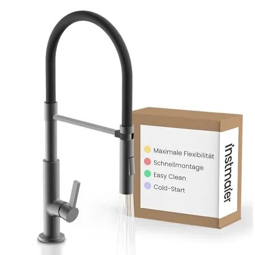 instmaier K4 Wasserhahn - graphit Spültischarmatur mit flexibler Geschirrbrause, einfach zu montieren und ideal für jede Küche