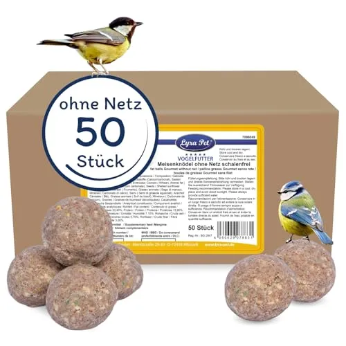 Lyra Pet® | 50 Gourmet Meisenknödel schalenfrei ohne Netz à 80 g | Energiespender für Wildvögel | Fetthaltiges Wildvogelfutter Ohne Schalen | Kraftspendendes Fettfutter | Vogelfutter Ganzjährig