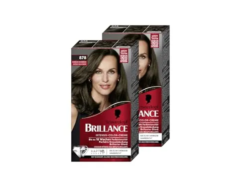 Brillance Intensiv-Color-Creme 878 Dunkles Aschbraun (2x 170 ml), dauerhafte Haarfarbe mit Diamant-Glanz und Pflege-Conditioner, Coloration für 10 Wochen Farbintensität und 100% Grauabdeckung