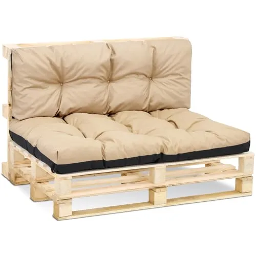 Amazinggirl Palettenkissen Outdoor Kissen Set: Rückenkissen 120x40 cm und Sitzkissen 120x80 cm - Auflagen für Paletten Europaletten Palettensofa und Palettenmöbel Palettenpolster Beige
