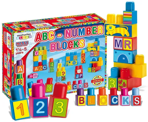 Dohany Maxi Bloxx Steckbausteine ABC & Zahlen 64 St - Spielbausteine für kreativen Bauspaß, ideal zum Lernen von Buchstaben und Zahlen. Perfekt für Kinder ab 1,5 Jahren mit abgerundeten Kanten und bunten Farben.