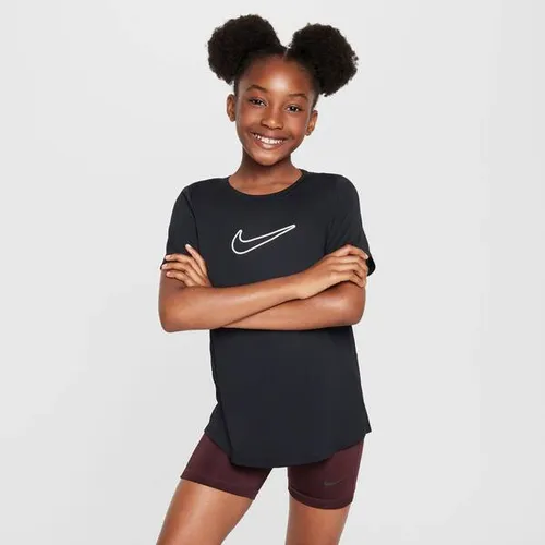 Nike Mädchen Df One Std Ss Hbr T-Shirt, Black/White, 12/13 Jahre - Activewear-T-Shirts für Mädchen, zeitloses Design mit perfekter Passform aus hochwertigem, waschmaschinenfestem Material.