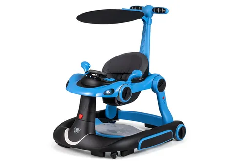 COSTWAY 7 in 1 Lauflernhilfe für Babys – Vielseitiger Baby Walker mit Verdeck und Spielboard, Blau - Vielseitige 7-in-1 Lauflernhilfe für Babys ab 6 Monaten. Mit Höhenverstellung und Sicherheitsdesign unterstützt sie spielerisch die ersten Schritte und sorgt für viel Spaß mit interaktiven Spielmöglichkeiten.