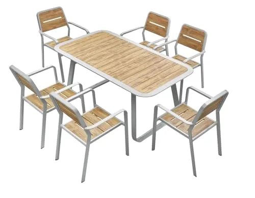 MAT-COMPANY Gartenmöbel Set 7-teilig Tisch 165 × 89 Aluminium Polywood Stühle Grau Braun Gartenset Terrasse Balkon