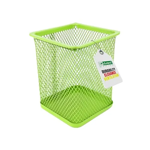 D.RECT Metall Stifteköcher - Stiftehalter Eckig aus Drahtmetall - Mesh Multifunktions Becher für Kugelschreiber - Stifte Halter für Büro/Schule, Limonenfarben