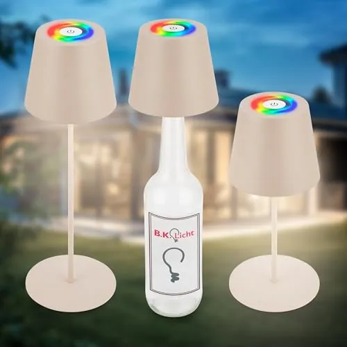 B.K.Licht 3 in 1 RGBW LED Tischlampe kabellos - Multifunktionale Tischlampe mit IP44, stufenlos dimmbar und wechselbarem Akku – ideal für stimmungsvolle Beleuchtung drinnen und draußen.