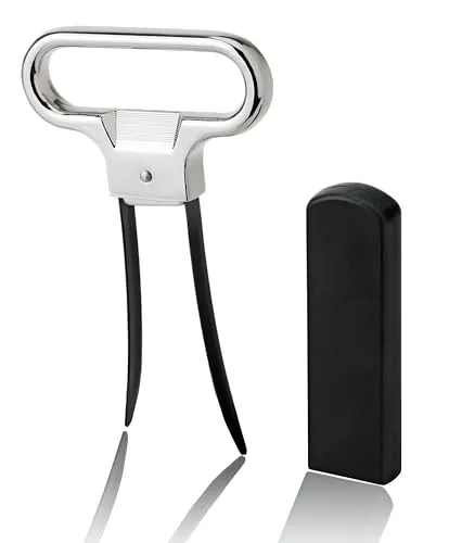Qpractiko Korkenzieher aus Edelstahl, Silber, 6,5 x 11 cm, ergonomischer Korkgriff, Lamellen-Technik, mit Hartplastiktasche, für Weinliebhaber