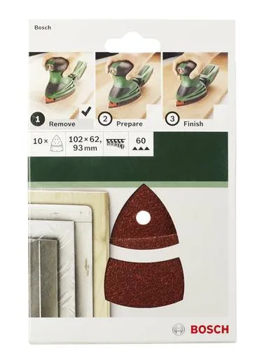 Produktbild Bosch Accessories 2609256A62 Multischleifpapier mit Klett, gelocht Körnung (num) 60 (L x B) 102mm x 62.93mm 10St.