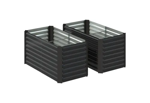 furnicato Hochbeet-Set Dunkelgrau 120L x 60B x 60H cm – Ideal für deinen Balkon - Gestalte deinen Balkon zur grünen Oase! Mit dem stabilen Hochbeet-Set aus pulverbeschichtetem Stahl schaffst du optimale Bedingungen für Kräuter, Blumen und Gemüse. Die offene Bauweise verhindert Staunässe und fördert gesundes Wachstum.