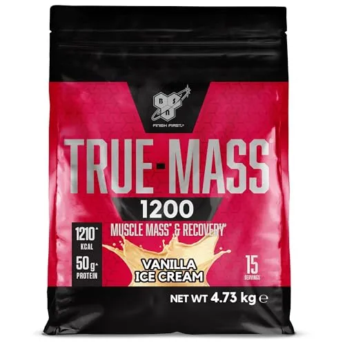 BSN True Mass 1200 - Mass Gainer Proteinpulver - Diätergänzungsmittel für Gewichts- und Muskelaufbau, mit über 50 g Protein und 1210 kcal pro Portion für optimale Erholung nach dem Training.