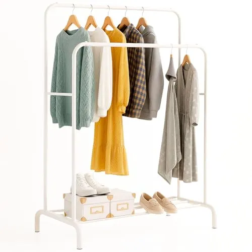 edihome, Kleiderständer, Kleiderstange, Doppelt, 110 x 150 x 54 cm, Schuhregal, Metallisch, Stabil, Clothes Rack, Klamotten Ständer, Clothes Organizer (Weiß)