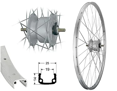 AGGRO-X 28 Zoll Aluminium Vorderrad mit Nabendynamo - Fahrrad-Laufräder mit leistungsstarkem 6V/3W Nabendynamo für zuverlässige Beleuchtung und Sicherheit bei jeder Fahrt.