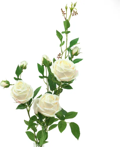 Rosenzweig Crème/Rosè 100cm - Deko-Kunstblume für elegante Raumdekoration & Hochzeit