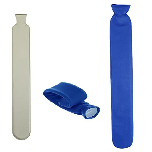 Geschenkestadl XL Wärmflasche 2 Liter Schlauch Extra Lang Bezug 72cm (Blau)
