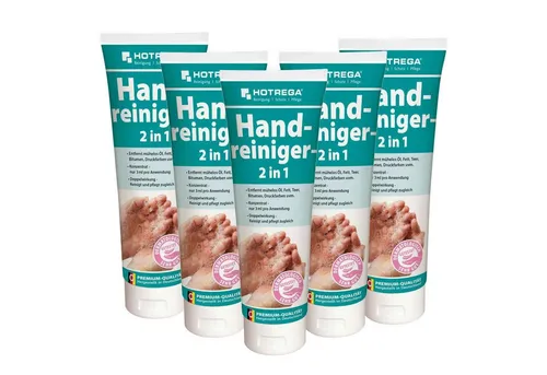 HOTREGA® Handcreme Handreiniger 5x250ml - Effektive Reinigung - Hochwertige Handwaschpaste für die gründliche Entfernung von Öl, Fett und mehr. Mit nachhaltigem Rückfettungssystem für gepflegte Hände. Ideal für den täglichen Einsatz, pH-hautneutral und dermatologisch getestet.