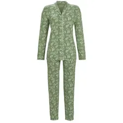 Ringella Pyjama - Schlafanzug durchgeknöpft mit Schalrevers abstraktes Blätterdessin grün 40