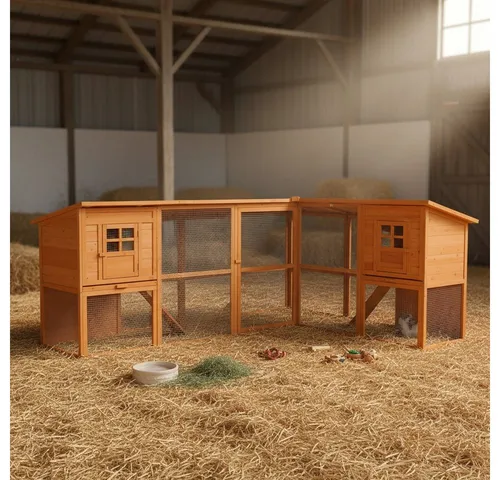 Mucola Tierhaus Hasenstall Hühnerstall Kaninchenstall Freigehege Holz XXL, 2 Etagen - Tierhäuser aus robustem Holz mit stabilen Scharnieren, ideal für artgerechte Haltung und viel Platz für Ihre Tiere.