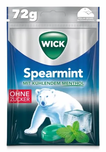 WICK Hustenbonbons Spearmint mit Menthol ohne Zucker – 1 x 72 g