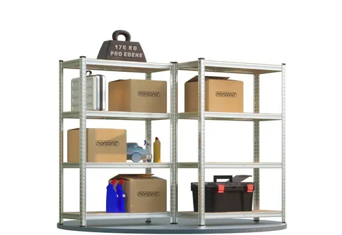 monzana Schwerlastregal 2er Set 700kg - Schwerlastregal für maximale Stabilität: Trägt bis zu 700 kg pro Regal, ideal für Lager und Keller. Mit variabel montierbaren MDF-Platten und robustem verzinktem Metallgestell.