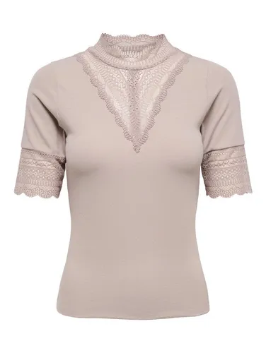 ONLY Onltilde Highneck S/S Top JRS Noos - Stylisches T-Shirt für Jugendliche mit engem Schnitt, Spitzen-Detail und Knopfleiste. Hoch geschlossen und kurzarm – ideal für trendbewusste Outfits.