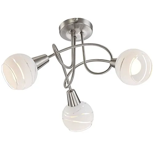 Globo Lighting Deckenleuchte Metall Nickel matt, 3x E14 - Silber - Lampen: Zeitlose Deckenleuchte mit 3 satinierten Gläsern, individuelle Lichtgestaltung durch E14 Fassungen, ideal für energiesparende LED-Lampen.