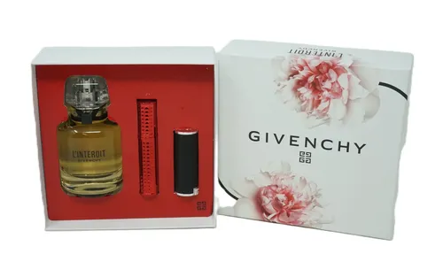 Givenchy L'Interdit Eau de Parfum 50 ml Set mit Mascara und Lippenstift - Entdecken Sie das luxuriöse Set mit 50 ml L'Interdit Eau de Parfum, einem Mini Lippenstift und einer Mini Mascara für einen perfekten Look. Ideal für besondere Anlässe.