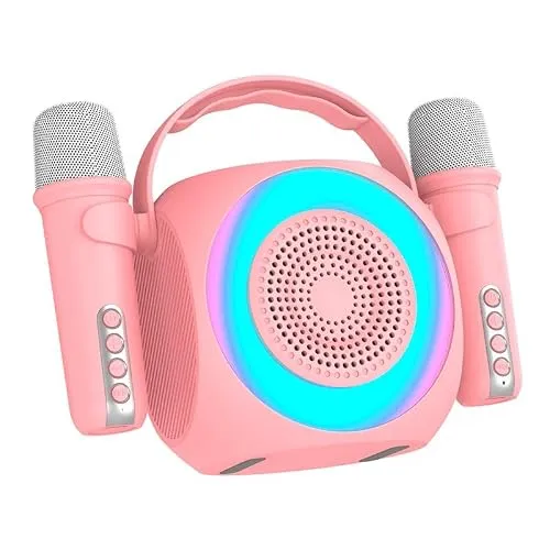 Universal-Bluetooth-Lautsprecher, Musik, 6 W, Cool Mini Karaoke-Party, + 2 Mikrofone, Rosa