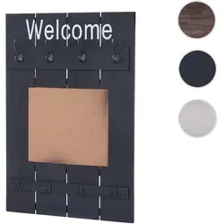 Wandgarderobe HWC-C89 mit Pinnwand - Garderobe im Shabby-Look, 8 Haken für platzsparende Aufbewahrung und integrierte Pinnwand für Notizen – ideal für einen stilvollen und organisierten Flur.