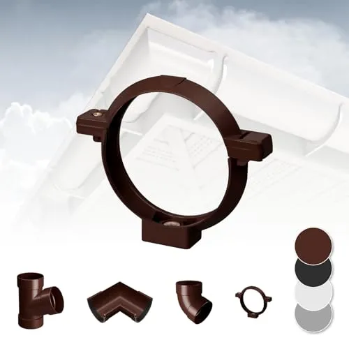 RAINWAY S Regenrinnen System (Rohrschelle braun) - PVC-U Kunststoff in 4 Farben, für Dachflächen < 100m² empfohlen, Fallrohrschellen Befestigung