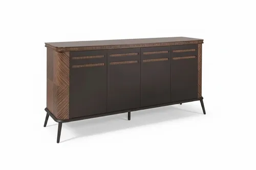 Braunes Sideboard im minimalistischen Stil mit abgerundeten Ecken - Stylisches Sideboard für modernes Wohnen: 4 Schubladen, aus robustem Holz, ideal für Büro oder Wohnraum. Maße: 200 x 48 x 91 cm, einfache Montage.