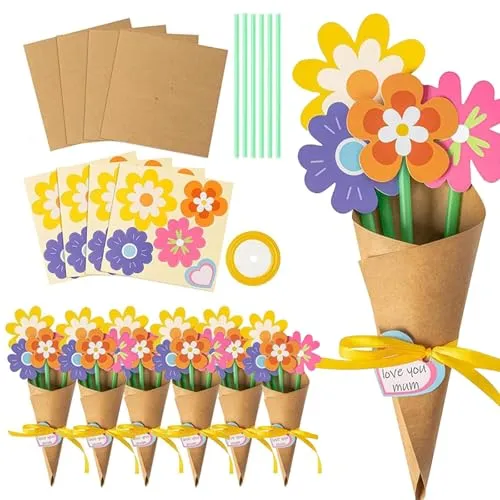 Blumenstrauß Bastelset Kinder Blumen Papier Kreativset, Muttertag Blumen Basteln für Kinder, Happy Mother's Day Greeting Card, DIY Blume Papierbastelset Kunsthandwerk Geschenk, für Fun Aktivitäten