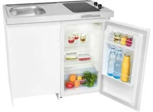 Exquisit Mini-Küche KK1085 mit Glaskeramik-Kochfeld und 76 l Kühlschrank