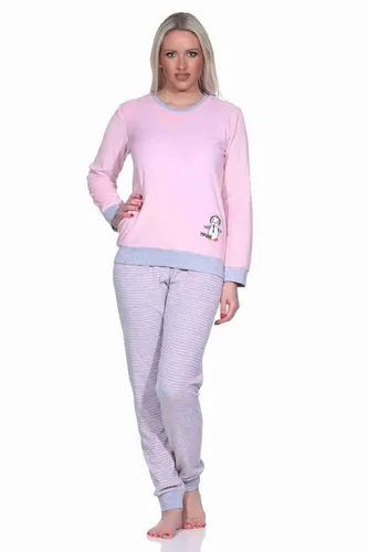 Normann Pyjama Damen Frottee Pyjama langarm mit Bündchen und Pinguin Stickerei rosa 44/46