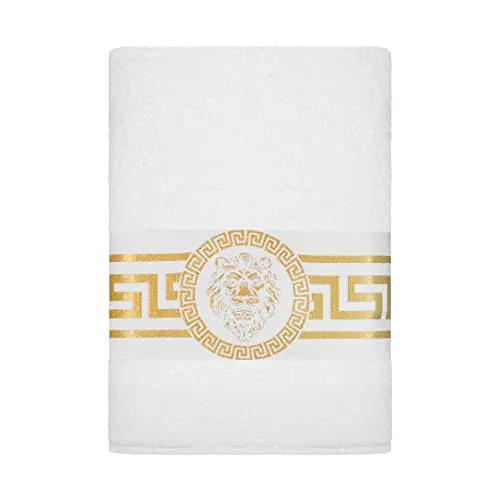 Belle Arti Premium Mäander Löwen & Amphore Handtücher Duschtücher Gästetücher Saunatücher Flauschige Frottee Baumwolle in verschiedenen Größen in Weiss und schwarz (50 x 100 cm, Weiss)