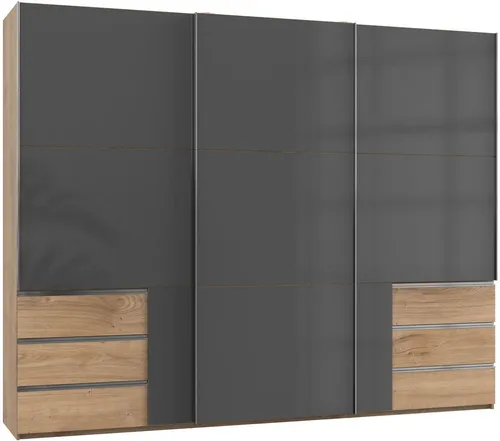 Mid.you Schwebetürenschrank Wimex Level 36C - Kleiderschrank in Eiche-Grau, mit 4 Fächern und 6 Schubladen, Made in Germany, vielfältige Holzdekore und umfangreiches Zubehör erhältlich.