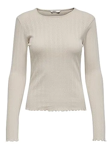 ONLY Damen Einfarbiges Langarm Shirt Basic Rundhals Rollkanten Top Longsleeve Oberteil ONLCARLOTTA