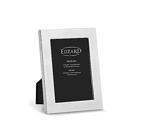 EDZARD Bilderrahmen Altamura für Foto 10 x 15 cm, edel versilbert, anlaufgeschützt, mit Samtrücken, Fotorahmen zum Stellen oder Hängen