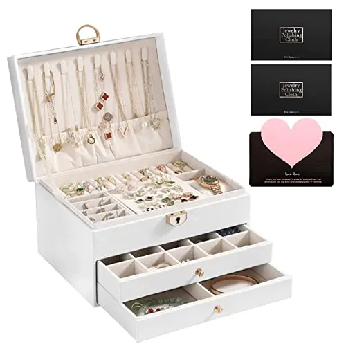 YUTUY Schmuckkästchen 3 Ebenen,Schmuckaufbewahrung,Schmuckbox,Jewelry Box,Schmuckkasten für Ringe Ohrringe Halskette Armbänder Schmuck Geschenk für Frauen Mädchen