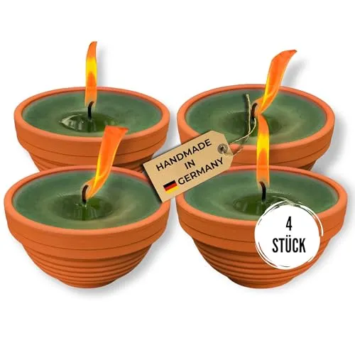 Lavalis 4er Set Flammschalen in Terrakotta, handbefüllt aus recyceltem Wachs, 15 h Brenndauer, 5 cm Flamme, ideal als stimmungsvolle Nikolaus- & Adventsdeko, Ø 9,5 cm