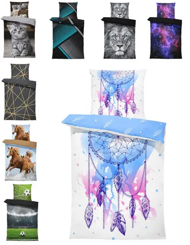 One Home Bettwäsche Fotodruck, Mikrofaser, 2 teilig, Traumfänger Federn Boho Kinder Knitterfrei Weich für Sommer und Winter