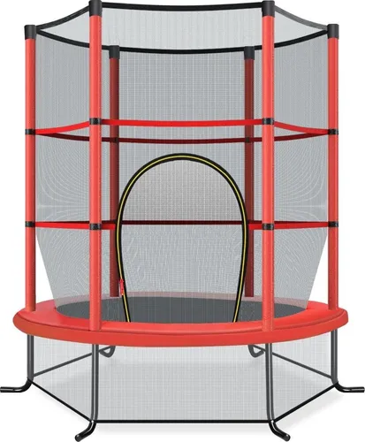 Ø140cm Gartentrampolin mit Sicherheitsnetz – Rot, bis 135 kg belastbar